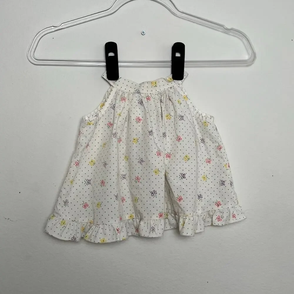 Vintage Tiny Tots Original Butterfly Polka Dot Ruffle Open Back Top Size 24M